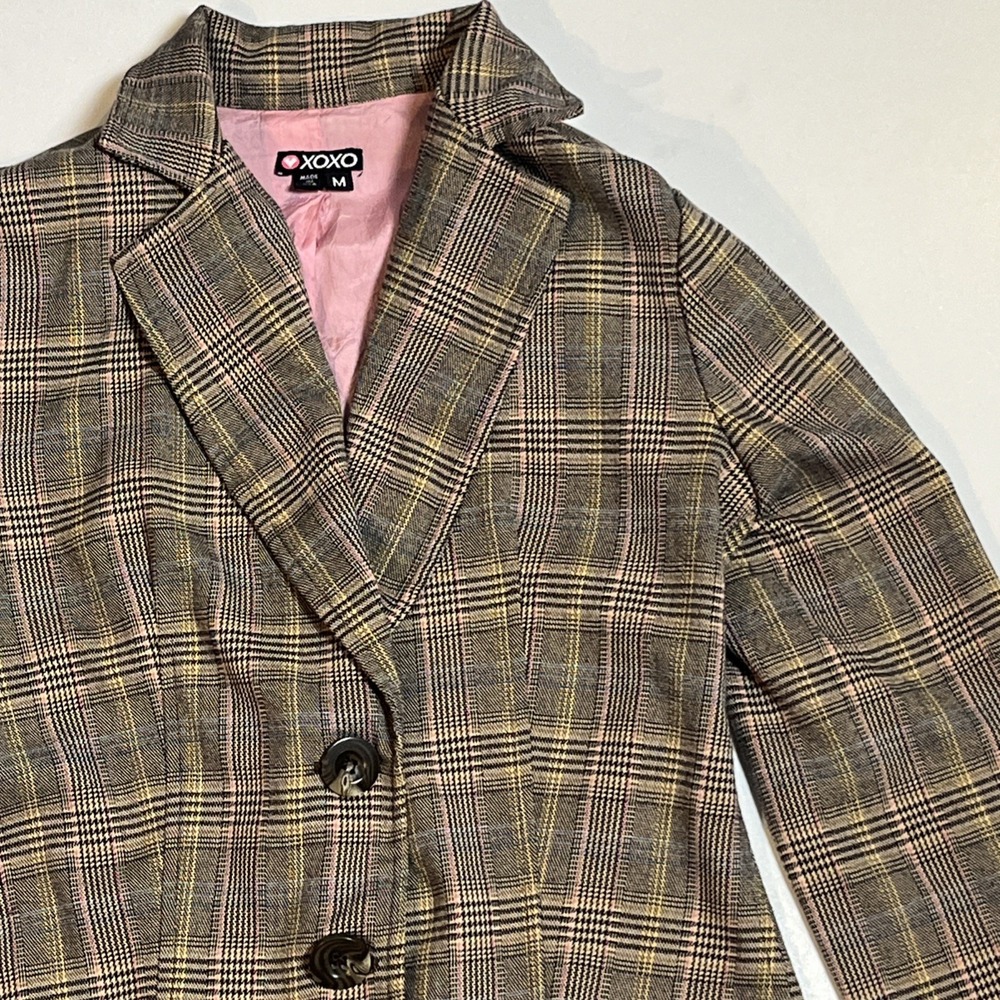 XOXO Vintage y2k Plaid Blazer Sz M Lightweight Preppy Clueless Jacket Made In US